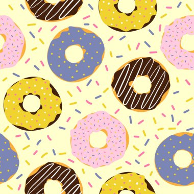 Renkli el çizimi donutlar kusursuz desen. 