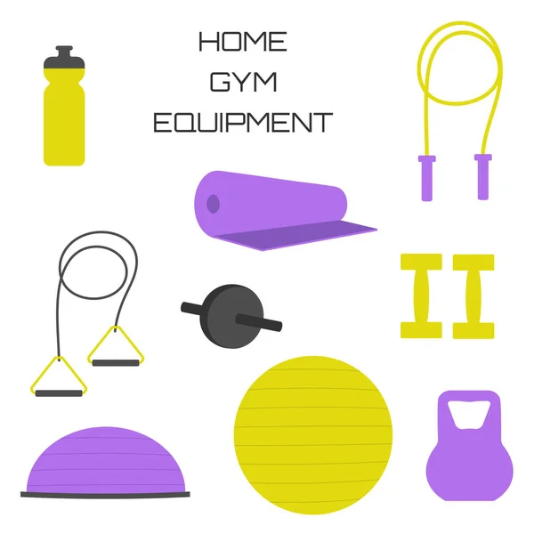 가정용 체육관 장비 세트. 집 과 운동 기구. 고립 기간중의 가정 활동. — 스톡 벡터
