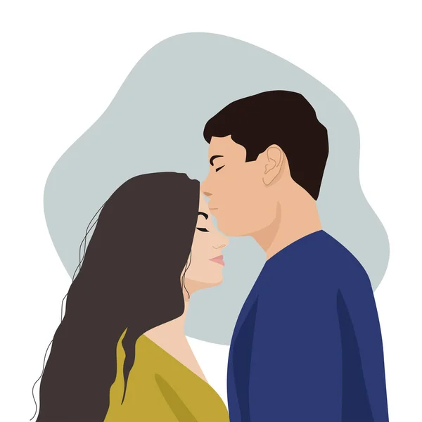 Um homem a beijar uma mulher. Casal amoroso. Desenhos animados ilustração vetorial — Vetor de Stock