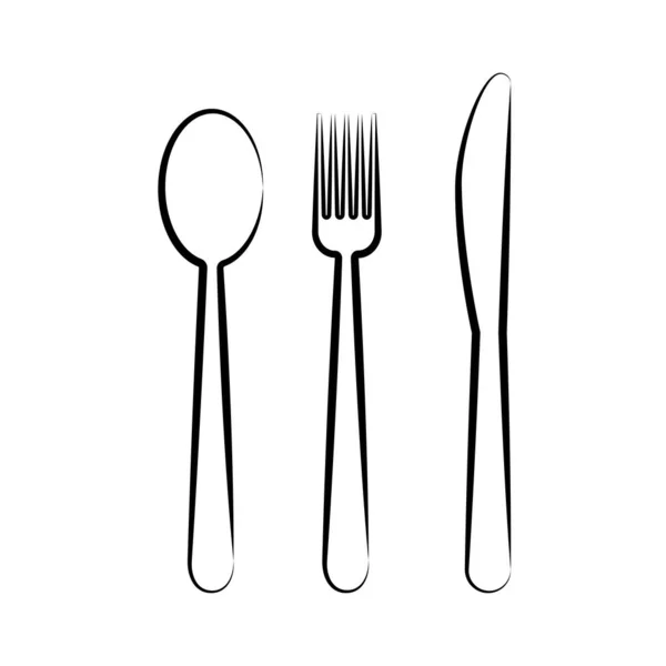 Sked, kniv och gaffel. Köksredskap ikon set. Linjekonst. vektor isolerad illustration på vit bakgrund — Stock vektor