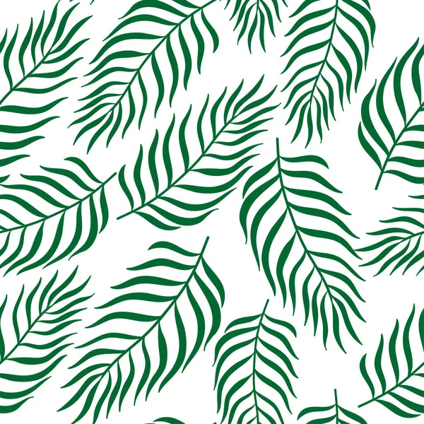 Tropische Palmenblätter mit nahtlosem Muster. Grüne Pflanzen auf weißem Hintergrund — Stockvektor
