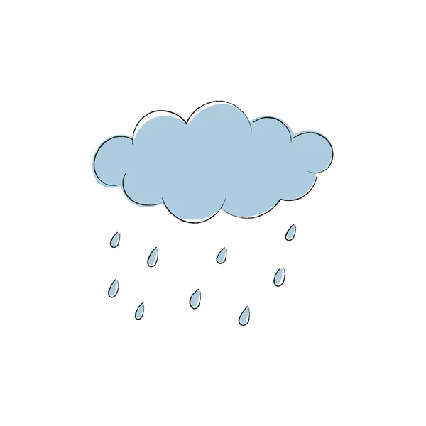 Cartoon hand drawn rain and cloud. Forecast storm sign. Isolated vector illustration on white background — Stock Vector