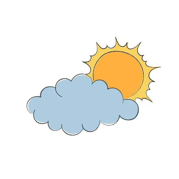 Cartoon hand drawn sun behind the cloud. Isolated vector illustration on white background — Stock Vector