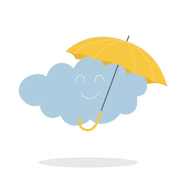 Cartoon hand drawn funny cloud with umbrella. Forecast storm sign. Isolated vector illustration on white background — Stock Vector