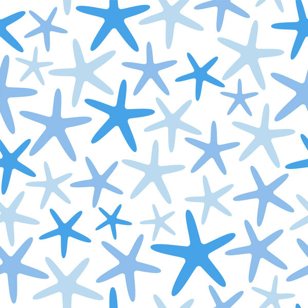 Hand drawn seamless pattern with starfish in blue colors