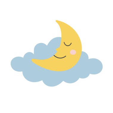 Çizgi filmdeki el buluta komik bir ay çizdi. Beyaz arkaplanda izole vektör illüstrasyonu 