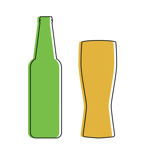 Beer bottle and glass in minimalist style. Beer and pub, bar symbol. Flat design line art. Isolated vector illustration. — Stock Vector
