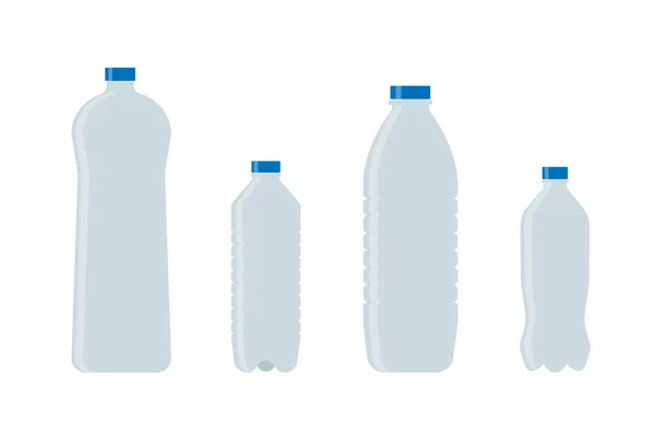 Set de diferentes botellas de agua en diseño de icono plano. Ilustración vectorial aislada sobre fondo blanco. — Vector de stock