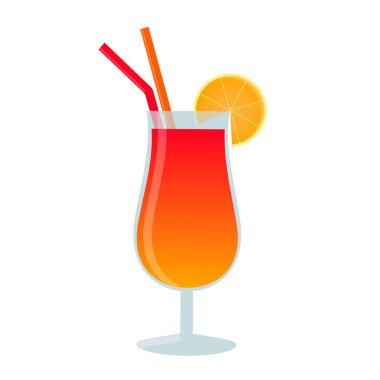 Alkol kokteyli. Portakal dilimli ve samanlı sprey kokteyli. Düz biçim