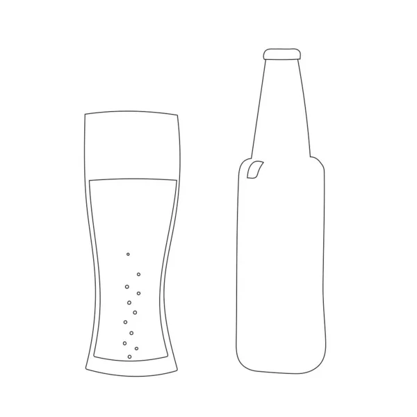 Botella de cerveza y vidrio en estilo garabato. Cerveza y pub, símbolo del bar. Arte de línea. Ilustración vectorial aislada. — Archivo Imágenes Vectoriales