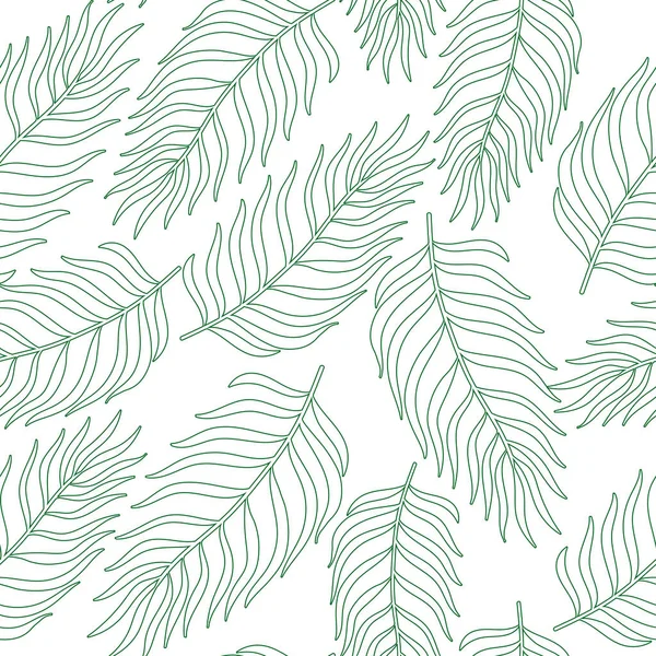 Silhuette von tropischen Palmblättern nahtlose Muster. Linienkunst. Blaue Pflanzen auf weißem Hintergrund — Stockvektor