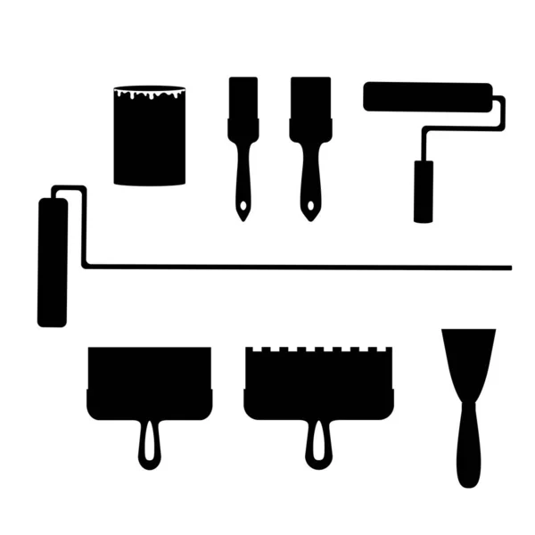 Set di icone degli strumenti di disegno. Raccolta pennelli e rulli vernicianti — Vettoriale Stock