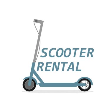 Şehirde elektrikli scooter kiralama. Scooter kiralama logo şablonu. Şehir aracı. 