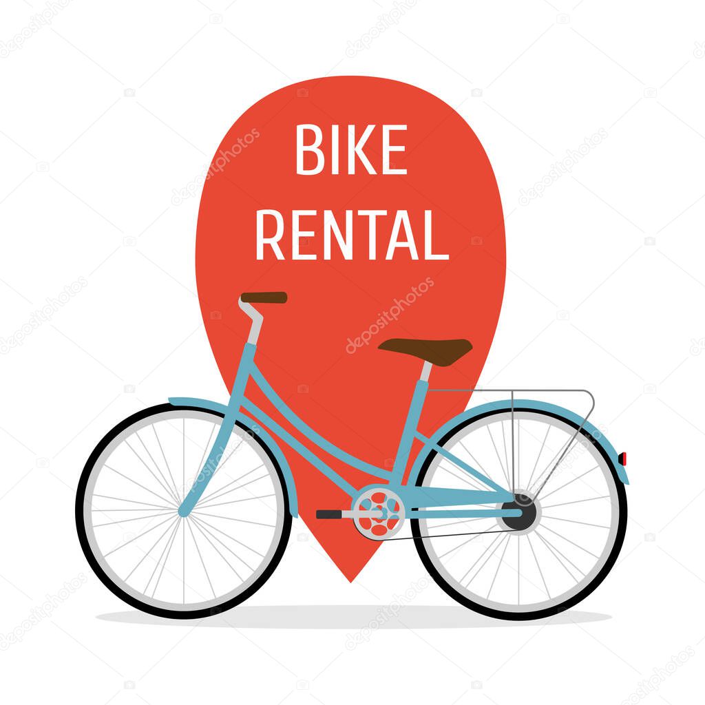 Bike rental logo template. Geolocation mark. Bicycle sign for web or print. 