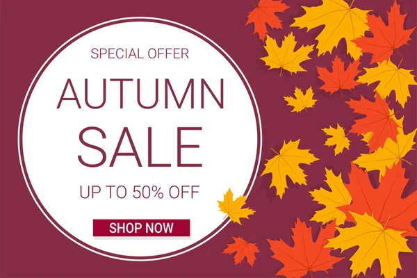 Akçaağaç yapraklı sonbahar indirimi afişi. Arka planda kal. Alışveriş, tanıtım afişi ya da internet afişi için en iyisi.. 