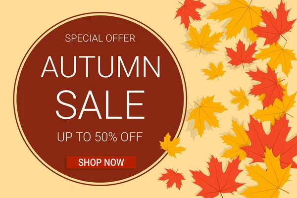 Akçaağaç yapraklı sonbahar indirimi afişi. Arka planda kal. Alışveriş, tanıtım afişi ya da internet afişi için en iyisi.. 