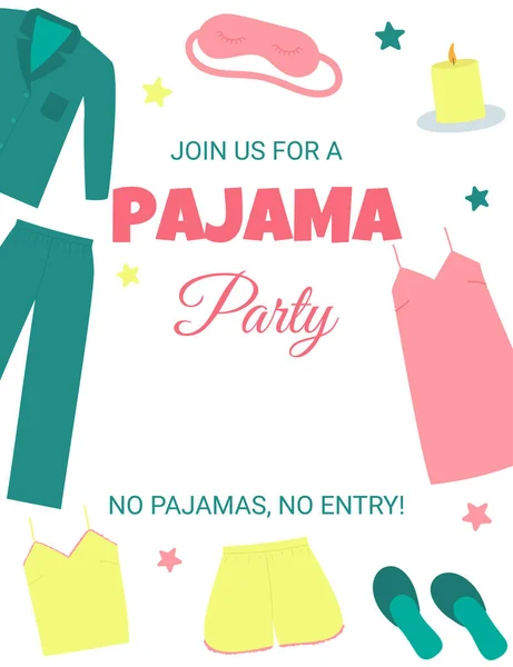 Pajama party invitation. Pajama party poster. Invitation for slumber party. Birthday celebration for children or adults in pyjamas. — Stock Vector