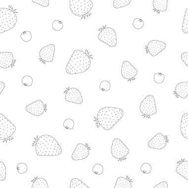 Kusursuz çilek ve böğürtlen deseni. Çizgi çalışması. Beyaz arkaplanda siyah meyve.