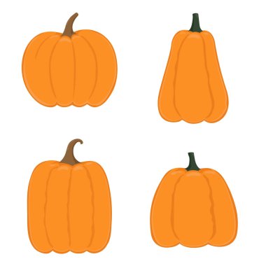 Çeşitli şekillerde balkabakları. Şükran Günü ve Cadılar Bayramı öğeleri. Sonbahar dekoratif tasarımı için şablon.