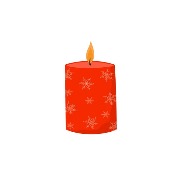 Vela roja ardiente con copos de nieve blancos. Plantilla para el diseño festivo de invierno. — Vector de stock