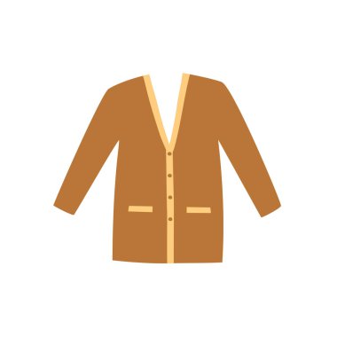 Temel örgü kahverengi hırka. Kadın kazağı. Sıcak giysi elementi. Doodle tarzı. 