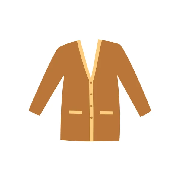 Grundläggande stickad brun kofta. Kvinnlig tröja. Varma kläder element. Doodle-stil. — Stock vektor