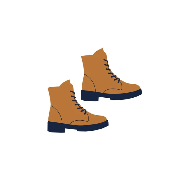 Botas marrones. Zapatos de cuero de invierno u otoño. Estilo Doodle. — Vector de stock