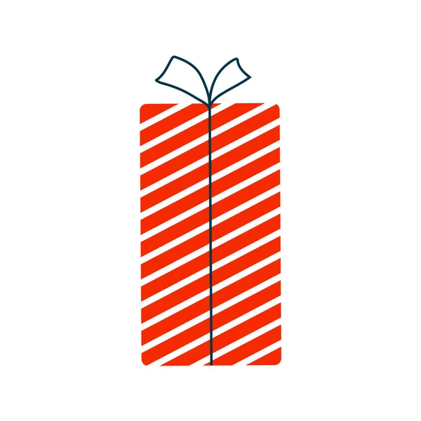 Boîte cadeau avec bandes rouges et blanches et ruban bleu. Style caniche. Clipart objet pour anniversaire, vacances, Noël, cartes du Nouvel An, bannières, concepts de vente. — Image vectorielle