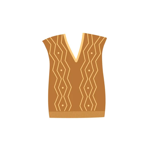 Warme winter- of herfstkleding. Basic gebreide bruine trui of vest. Warme kleding element. Doodle stijl. — Stockvector