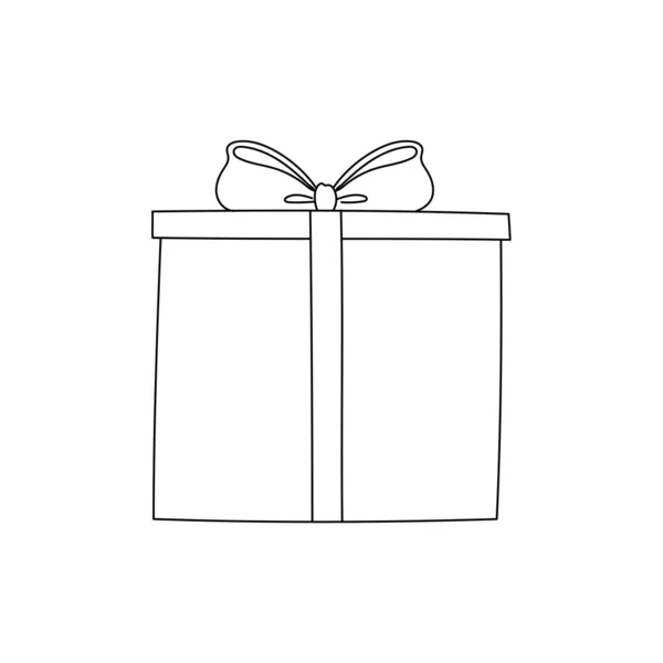 Coffret cadeau avec ruban et arc. L'art linéaire. Style caniche. Clipart objet pour anniversaire, vacances, Noël, cartes du Nouvel An, bannières, concepts de vente. — Image vectorielle