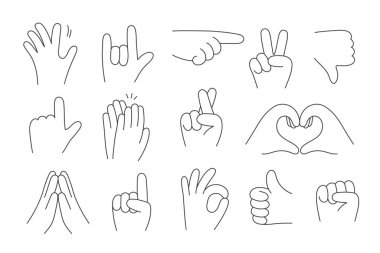 Farklı jestlerle çizilmiş bir çift el. Doodle tarzı. İzole vektör illüstrasyonu