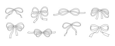 El çizimi fiyonklar. Tebrik kartı, davetiye, poster, afiş ve hediye çeki için tasarım ögesi. İzole vektör illüstrasyonu.