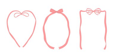 Fiyonklu kurdele çerçeveleri. Tebrik kartı, davetiye, poster, afiş ve hediye çeki için tasarım öğeleri. İzole vektör illüstrasyonu