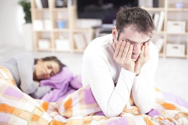 Man Awake In Bed Suffering With Insomnia — Stock Photo, Image