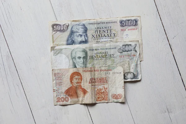 Ελληνική χρήματα, δραχμή στο τραπέζι — Φωτογραφία Αρχείου