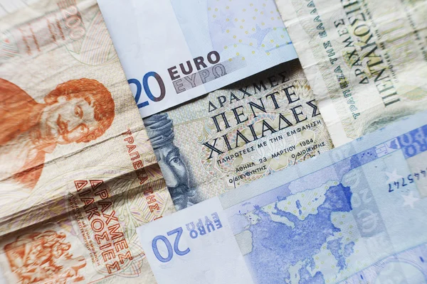 Ελληνική χρήματα, δραχμή με ευρώ — Φωτογραφία Αρχείου