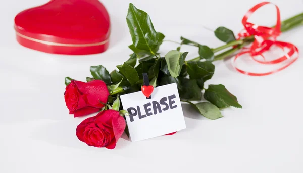 Rote Rosen mit Hinweis bitte — Stockfoto