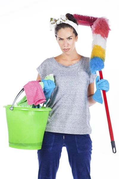 Cansada mujer de limpieza agotada — Foto de Stock