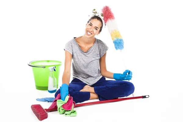 Leende rengöring kvinna — Stockfoto