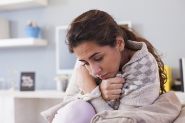 Sick woman caught cold clipart