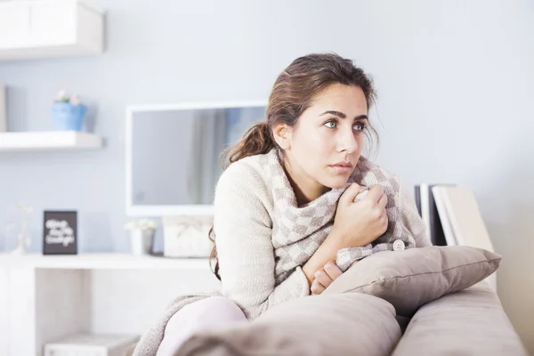 Lonely sad woman deep in thoughts — Stock Photo, Image