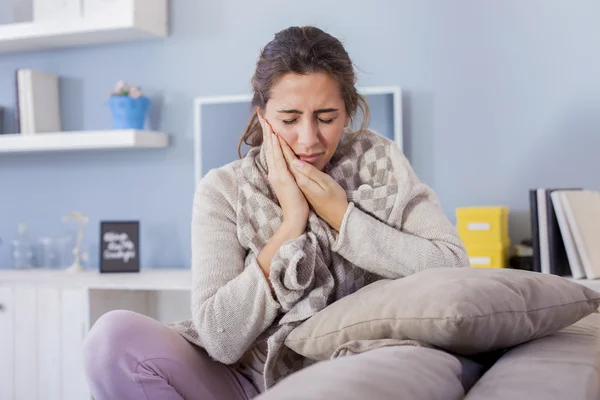 Woman with hard toothache — Stock Photo, Image