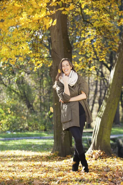 Mujer caminando en el parque de otoño —  Fotos de Stock