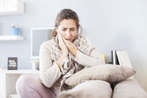 Woman with hard toothache — Stock Photo, Image