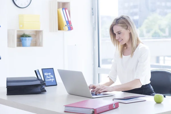 Beautiful young business woman in office — Stock Photo, Image