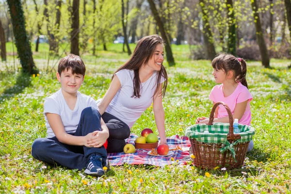 Madre con niños haciendo picnic — Foto de Stock