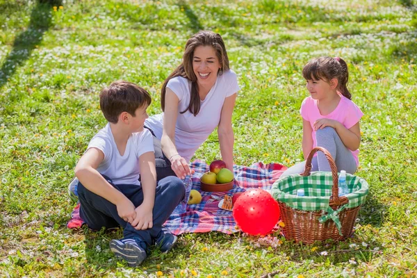 Мать с детьми устраивает пикник — стоковое фото