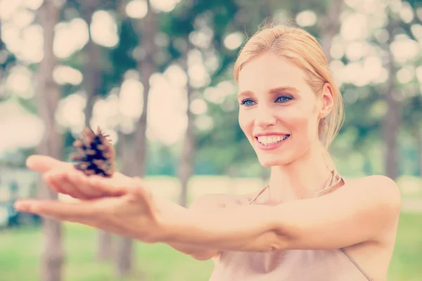 Beautiful blonde spending time in the forest — Stock Photo, Image