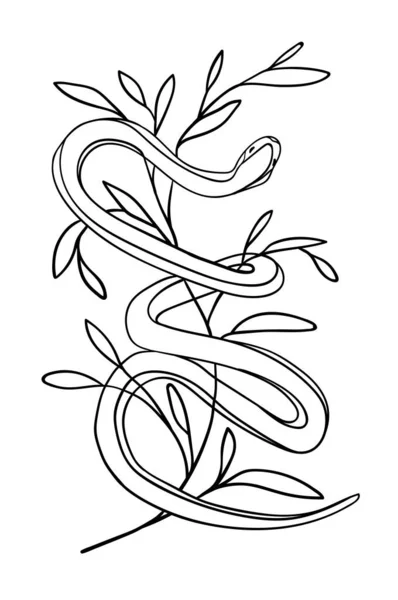 Serpent Noir Blanc Isolé Sur Fond Blanc Croquis Serpent Lineart — Image vectorielle