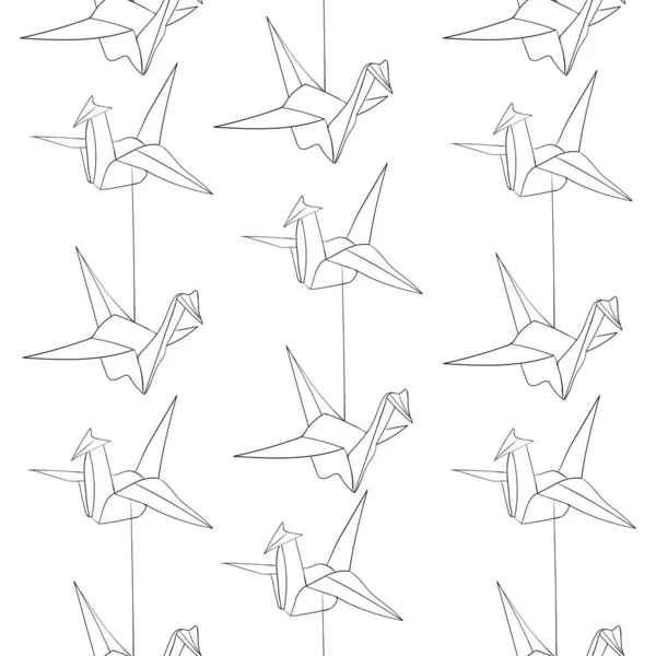 Seamless origami pattern on white background. Black and white paper origami pattern. Paper crane silhouette